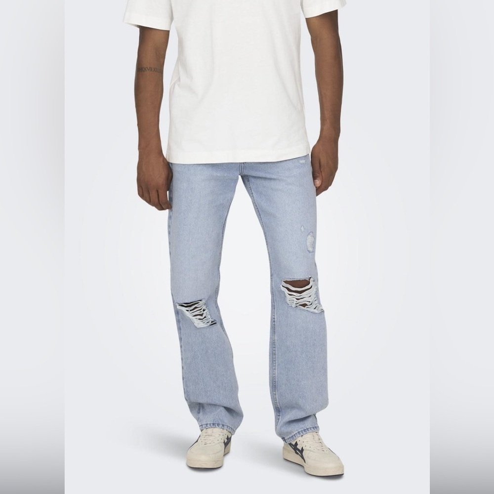 ONLY & SONS | Edge Loose Fit | Destroyed | Denim Jeans | Light Blue|Size 29W/32L